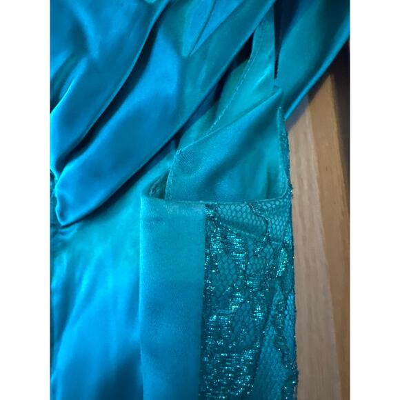 Jessica McClintock Gunne Sax Teal Asymmetrical Dress - 80s semi formal dress - Picture 7 of 16